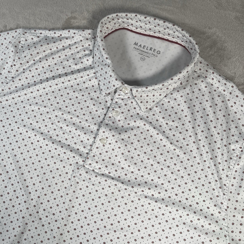 Maelreg Performance Polo Shirt Men's 2XL White Spotted‎ Lightweight Golf UPF